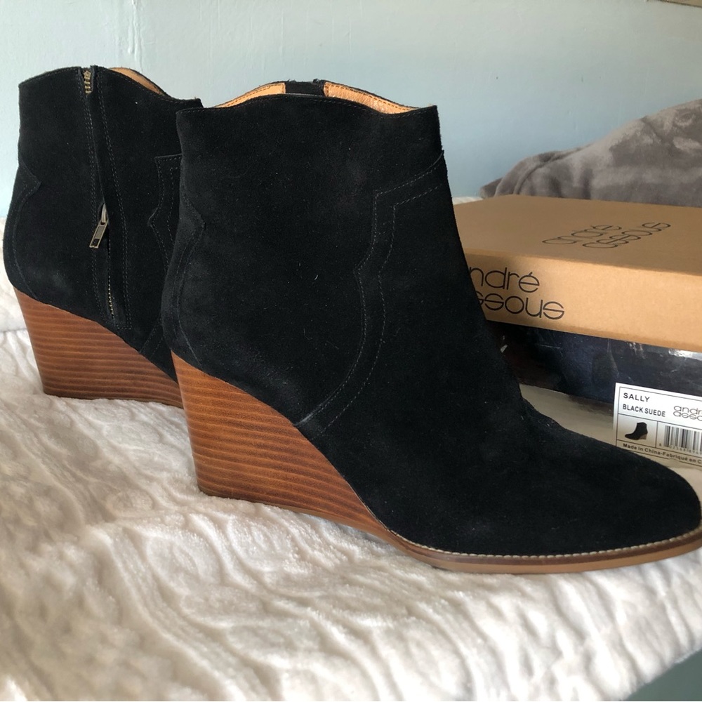 Andre Assous Black Suede Wedge “Sally”